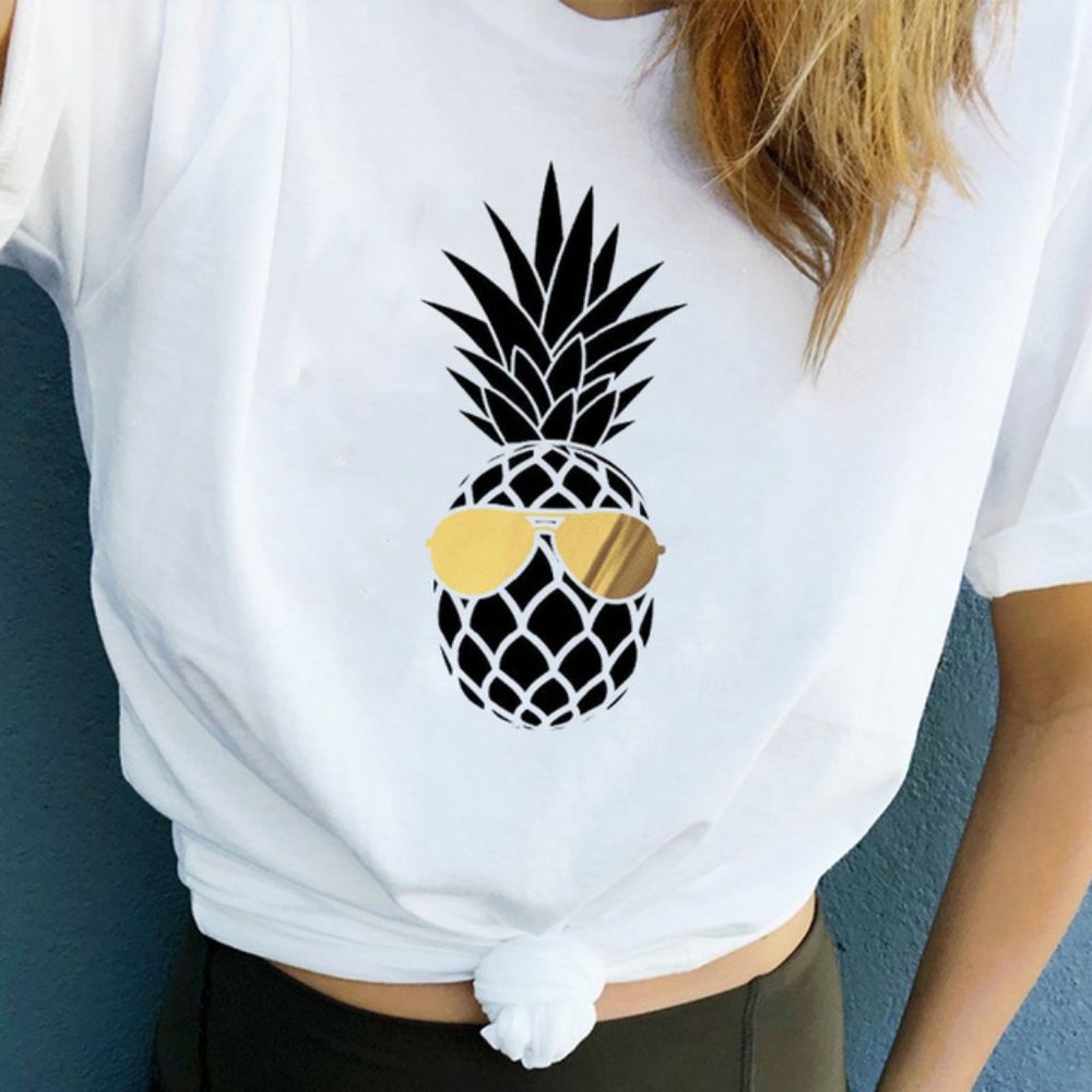 Women Pineapple Fruit Print T-Shirt (BFL)